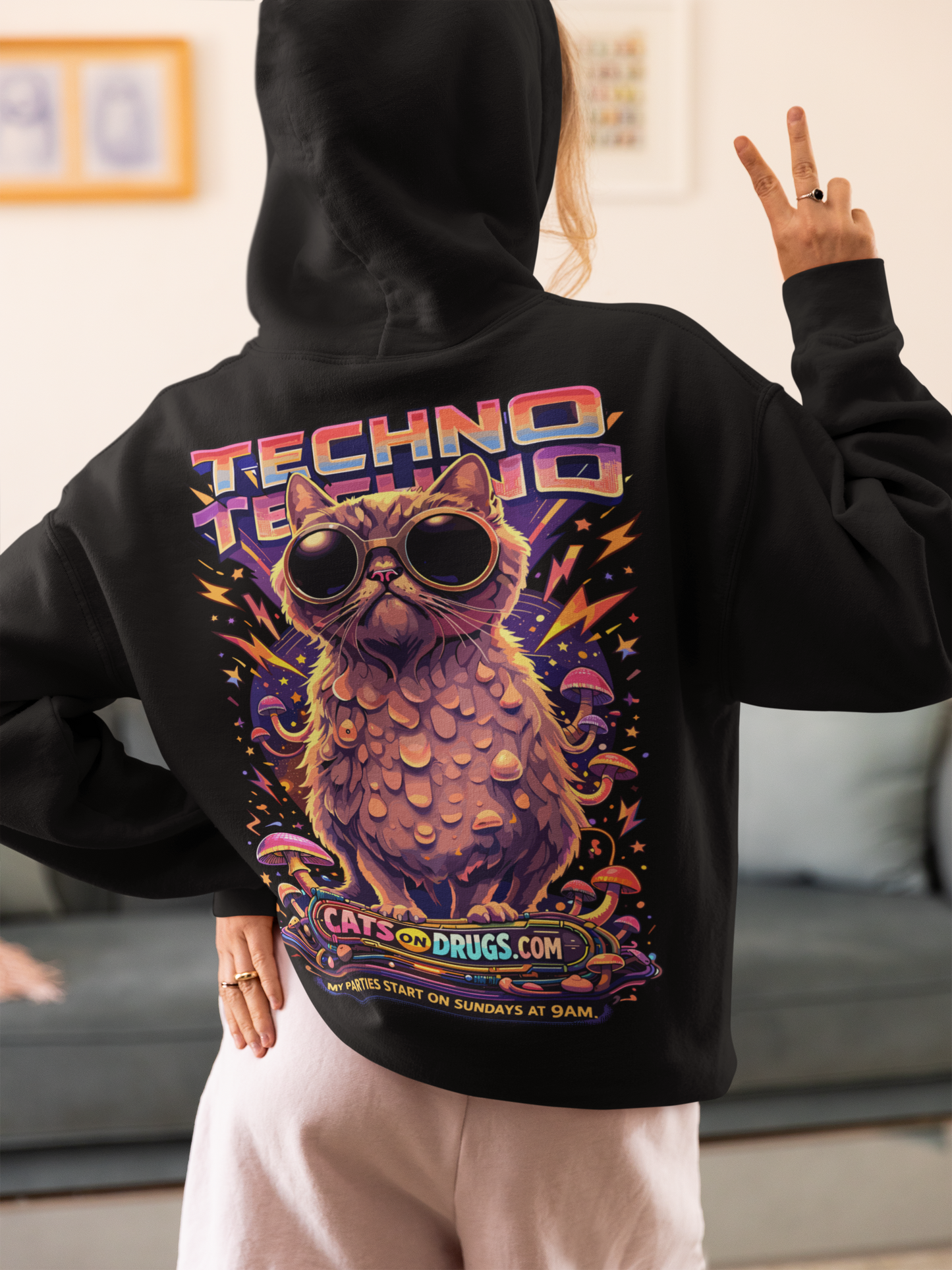 Rave Hoodie | Sunday Techno Cat