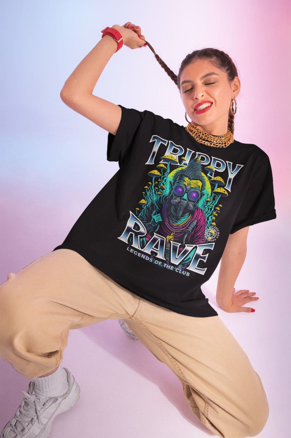 Model dancing in Trippy Rave