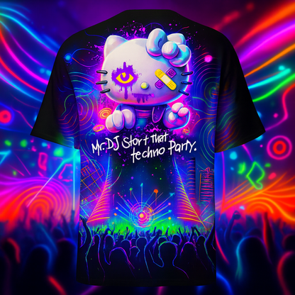 Unisex festival t-shirt featuring Techno Cat design