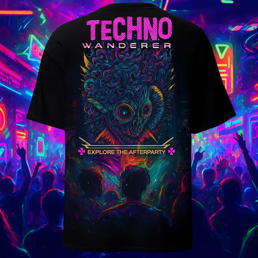 Back of EDM T-Shirt | Techno Wanderer in black color