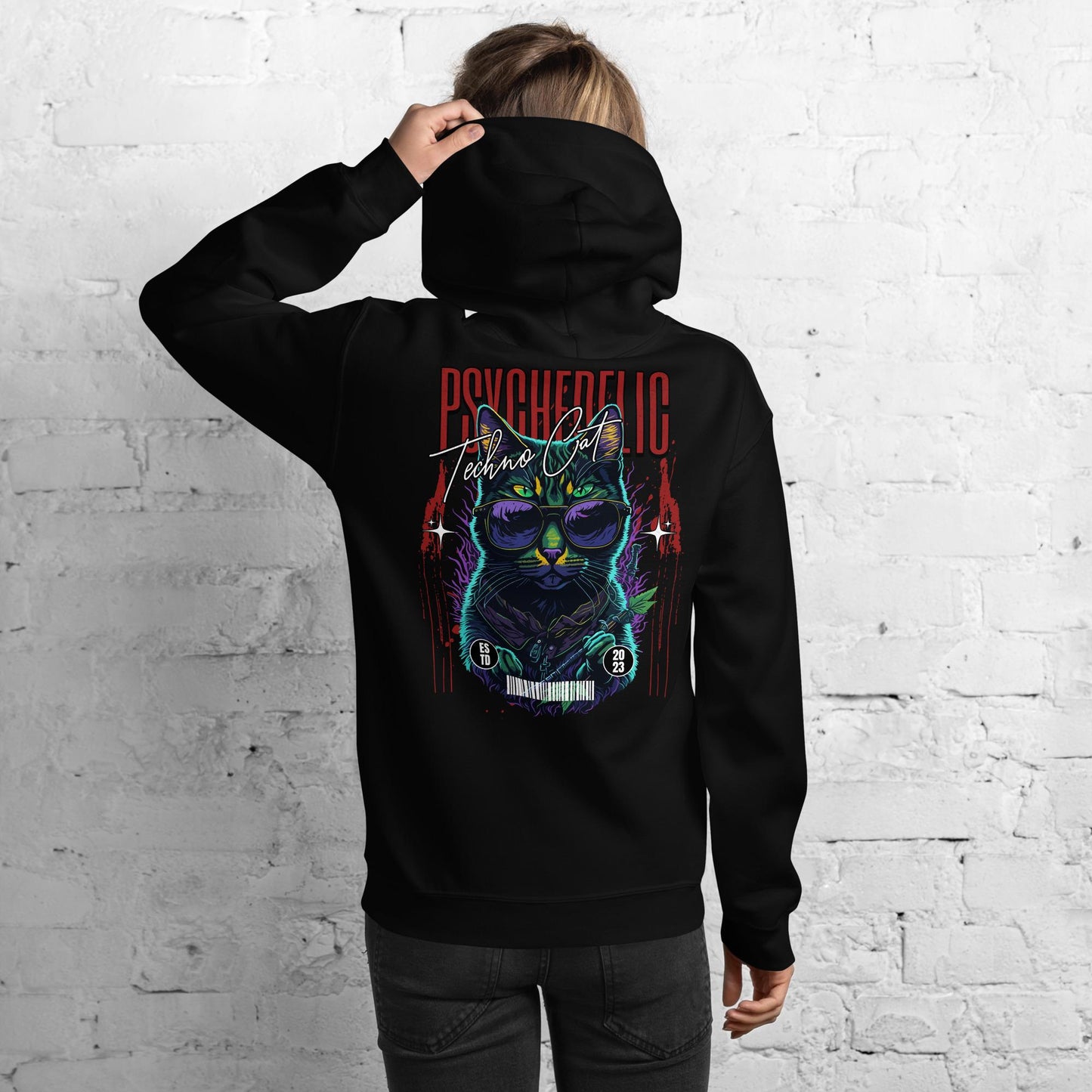 Psychedelic Hoodie | Psychedelic Techno Cat