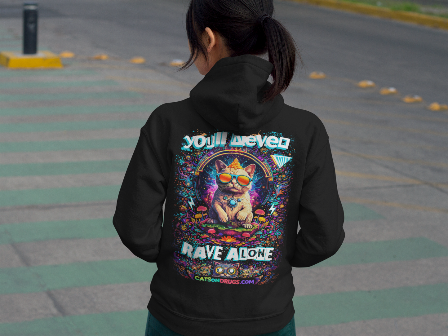 Rave Hoodie | Never Rave Alone Cat
