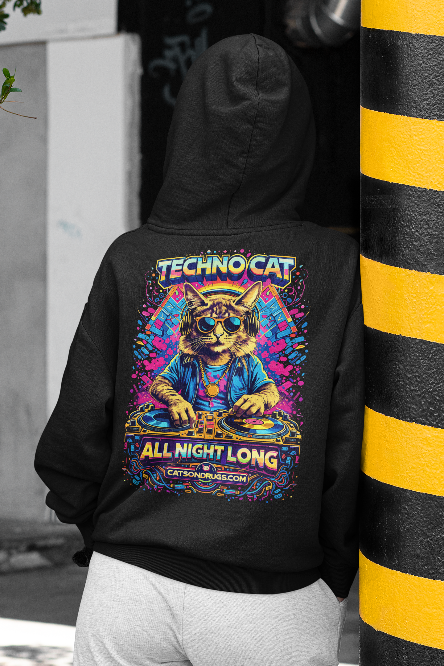 Techno Hoodie | Psychedelic DJ Cat