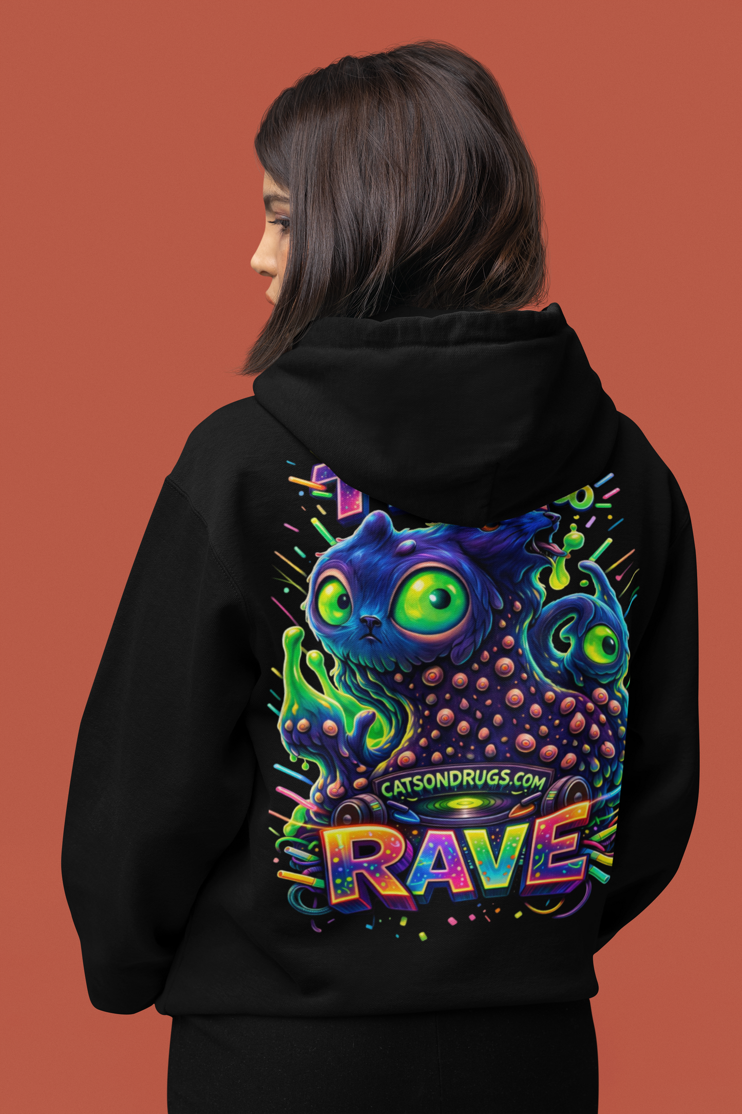 psychedelic techno cat Hoodie