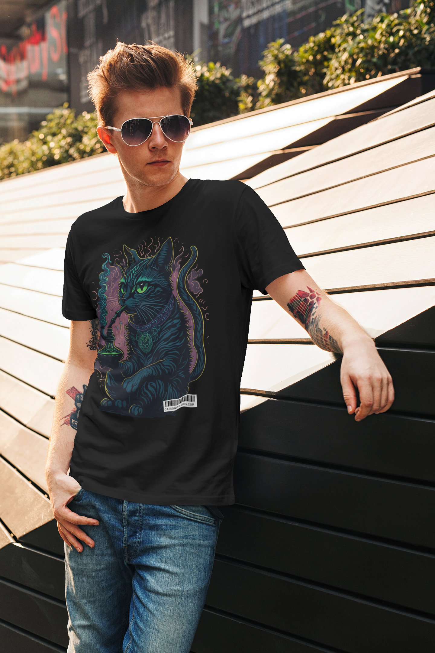 Camiseta graciosa - Psychedelic Shisha Cat 