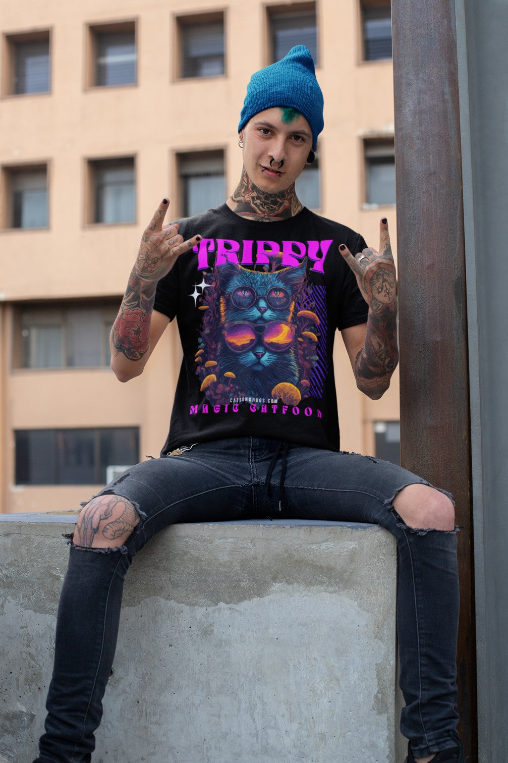 Trippy T-Shirt | Magic Cat Food Psychedelic T-Shirt | Ecstasy Edition