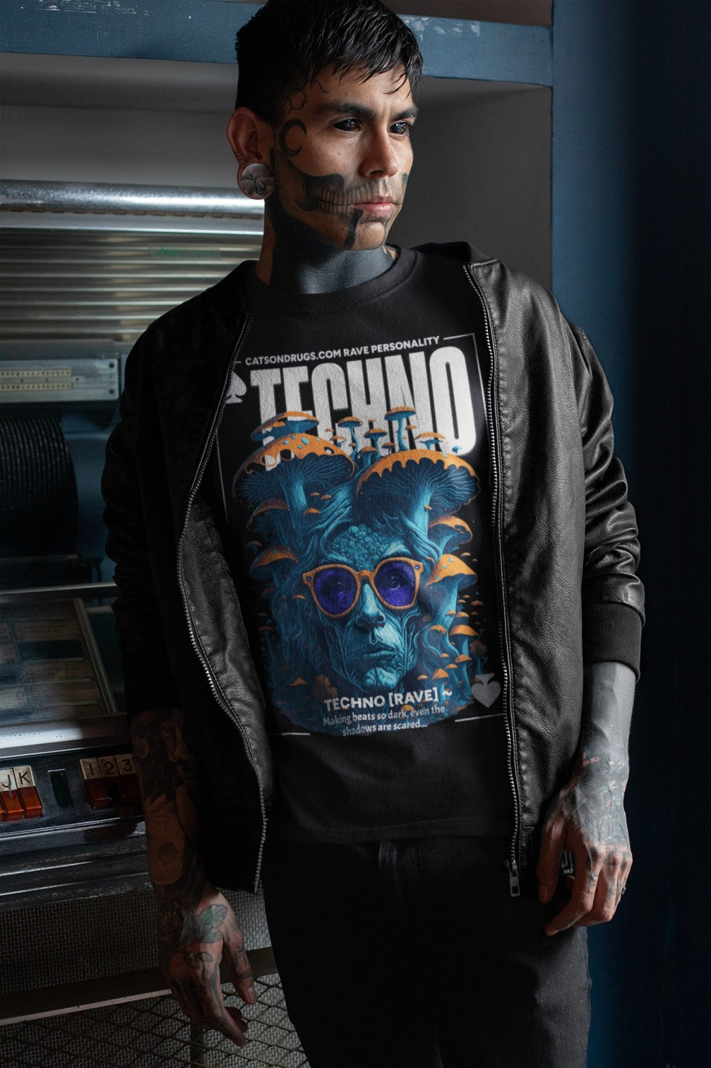 techno t-shirt for men from catsondrugs.com