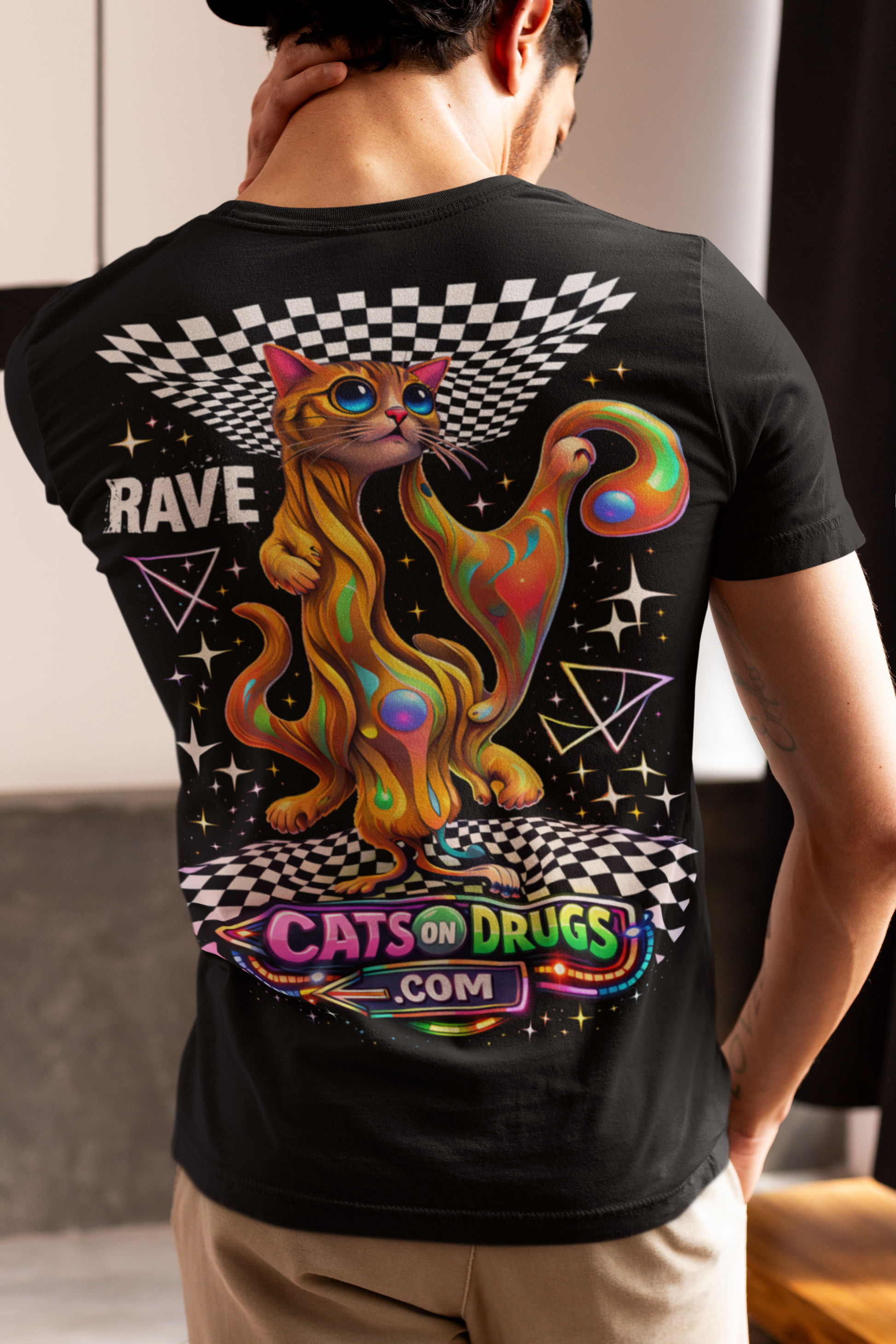 trippy rainbow psychedelic cat art