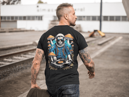 unisex Trance Wear tee featuring cosmic DJ astronaut art